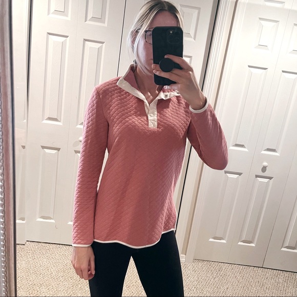 Wallflower Salmon Pink Button up Quilted Pullover Sweatshirt - Picture 1 of 7